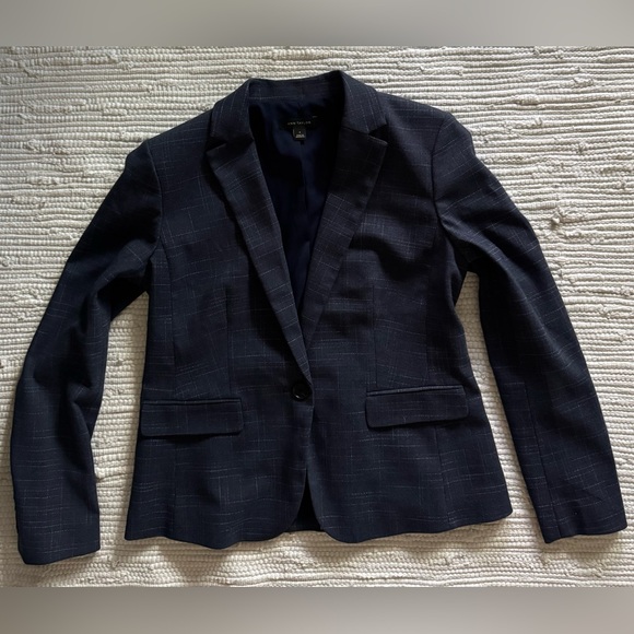Ann Taylor Blue Plaid Single Button Blazer - Picture 4 of 7